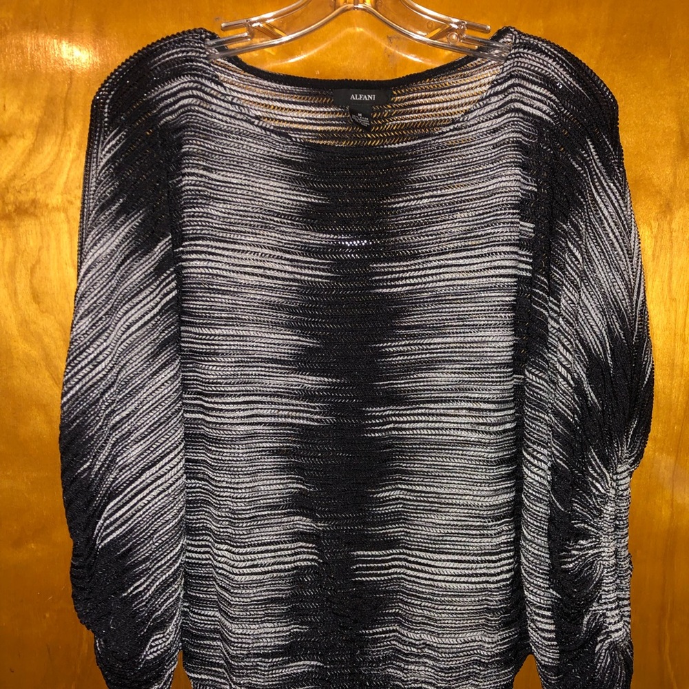 Black and White Striped Alfani Wing Sleeve Blouse